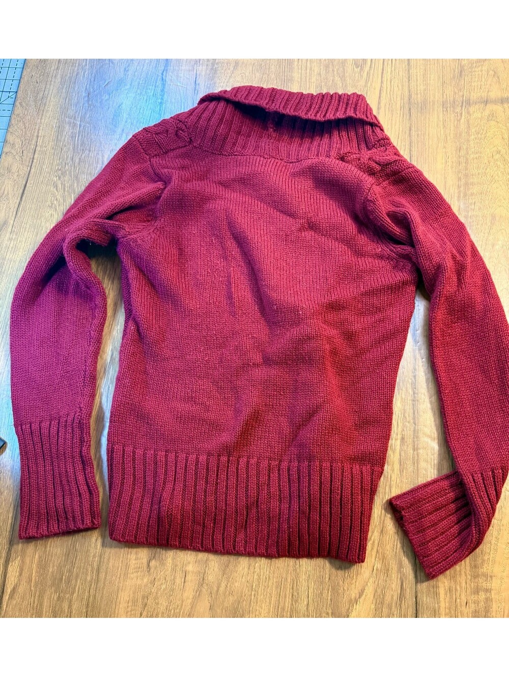 Hooked Up Burgundy Cable Knit Shawl Collar Sweater Women’s XL - Picture 4 of 6